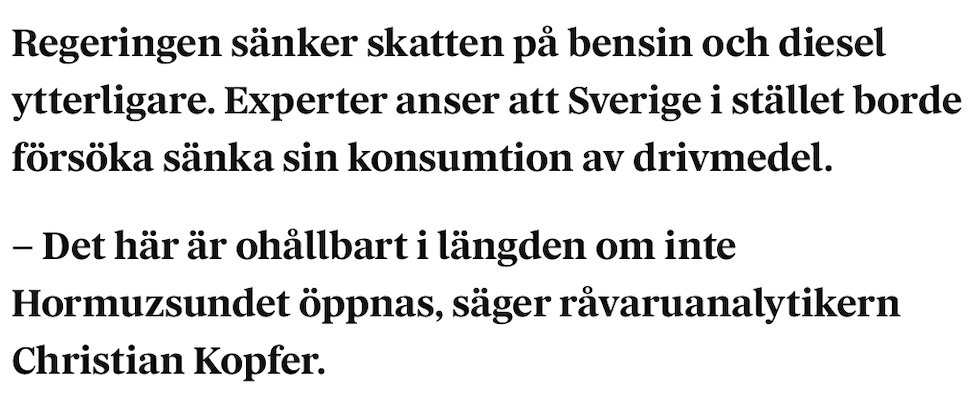 Experten om sänkta bränsleskatten: ”Ohållbart”